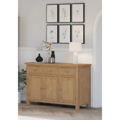 Lacquered White Oak Wide 3 Door 3 Drawer Sideboard