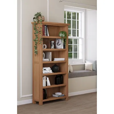 Lacquered Oak 6ft Tall Open Bookcase