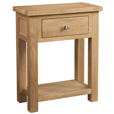 White Oak Lacquered 1 Drawer Console Table with Low Shelf