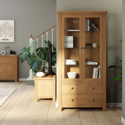 White Oak 2 Door 2 Drawer Glazed Display Cabinet