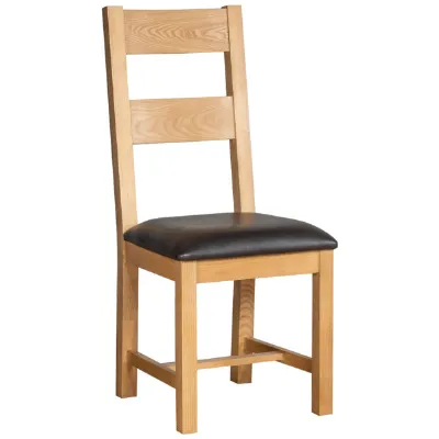 Light Oak Ladder Back Dining Chair Brown PU Seat Pad