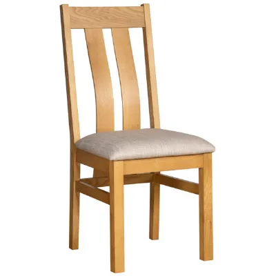 Light Oak Curved Twin Slat Back Dining Chair Fabric Seat
