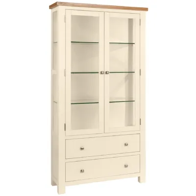 Ivory 2 Door 2 Drawer Display Cabinet Oak Top