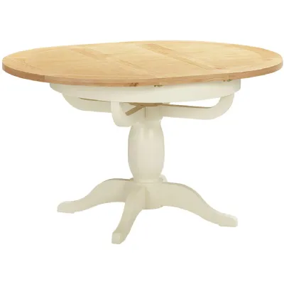 Ivory Round Extending Pedestal Dining Table Oak Top