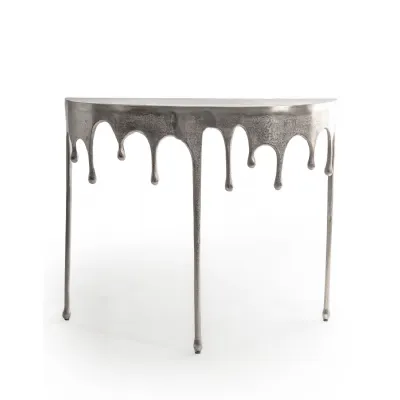 Raw Nickel Dali Drip Oval Aluminium Half Moon Console Table