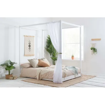 White Wood Double Low Four Poster Bed