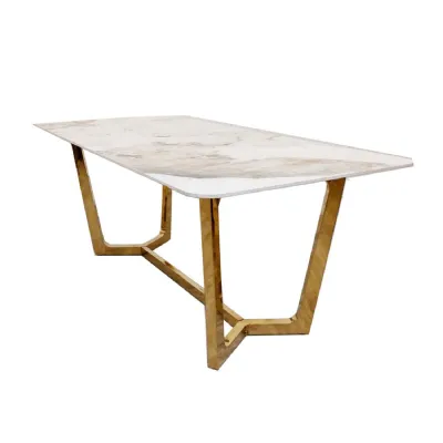 Modern Pandora Gold Sintered Stone Top Rectangular 6 to 8 Seater Dining Table