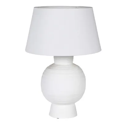 Large White Ball Table Lamp with Linen Shade