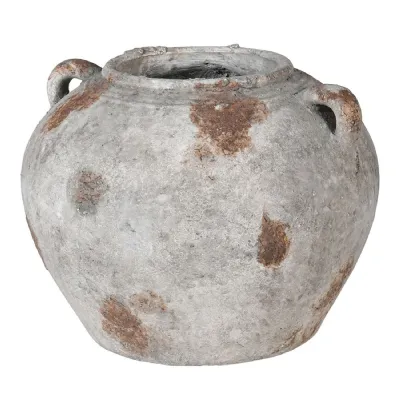 Grey Distressed Cement Squat Vase