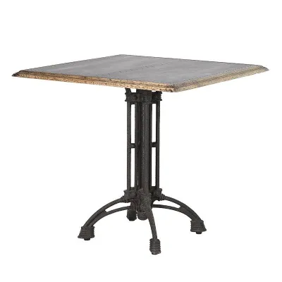 Modern Wood Framed Galvanised Metal Top Square Dining Kitchen Table