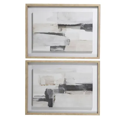 Set of 2 Painterly Brush Stroke Framed Canvas