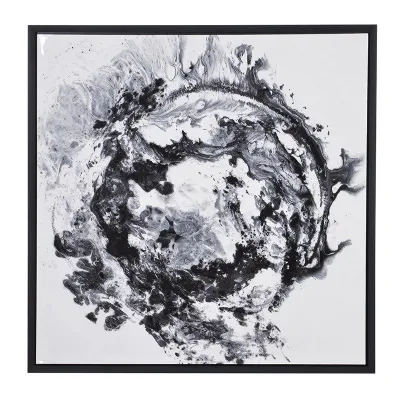 Modern Black and White Abstract Canvas Wall Art With Black Frame