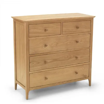 Traditional Natural Solid Oak 2 Over 3 Drawer Chest with Tapered Legs