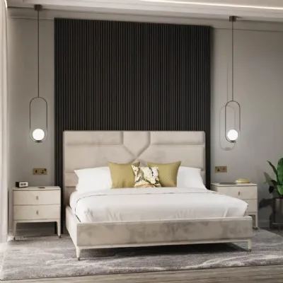 Modern Beige Velvet Upholstery 6ft Super King Size Bed