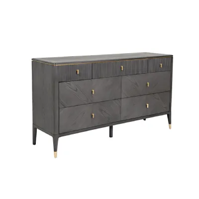 Art Deco Ribbed Brown 7 Drawer Dressing Chest in Gold