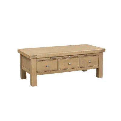 Natural Oak 3 Drawer Low Coffee Table