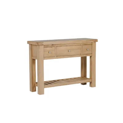 Natural Oak 3 Drawer Traditional Console Table with Shelf