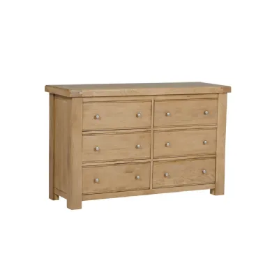 Natural Oak Wide Dressing Chest of 6 Drawers