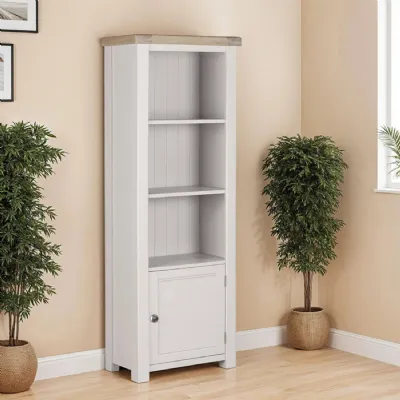 Taupe Wooden Tall Bookcase Oak Top with Cabinet Door