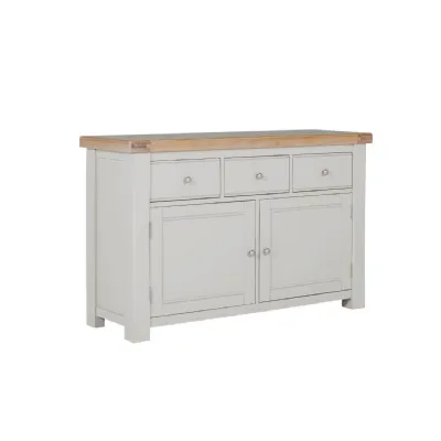 Taupe Wooden Wide 2 Door 3 Drawer Sideboard Oak Top