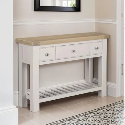 Taupe Wooden 3 Drawer Console Table with Washed Oak Top