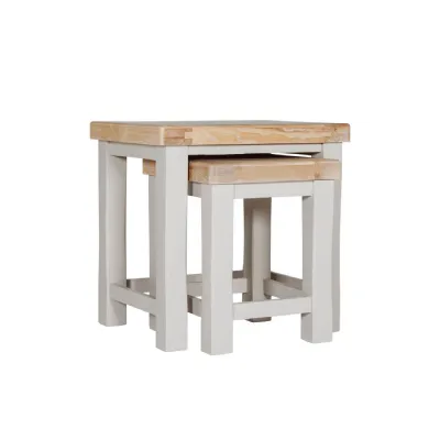 Taupe Wooden Nest of Tables with Oak Tops