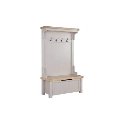 Taupe Wooden Hall Stand with 4 Hooks Washed Oak Top