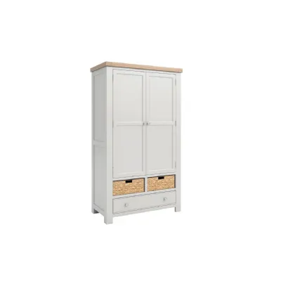 Taupe Wooden 2 Door 1 Drawer Full Length Larder with Baskets
