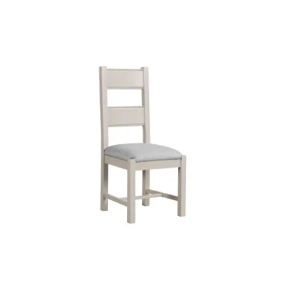 Tall Ladder Back Dining Chair Grey Fabric Padded Seat