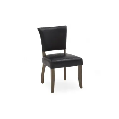 Vintage Dark Ink Blue Leather Dining Chair with Oak Legs