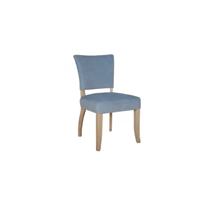 Solid Oak Light Blue Velvet Fabric Dining Chair