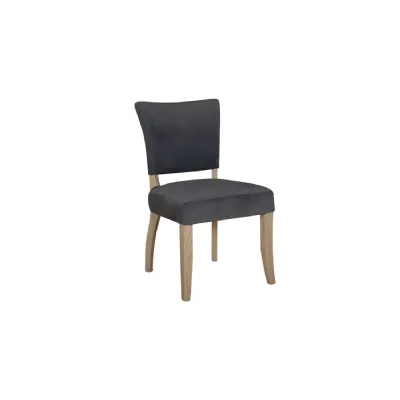 Solid Oak Grey Velvet Fabric Dining Chair