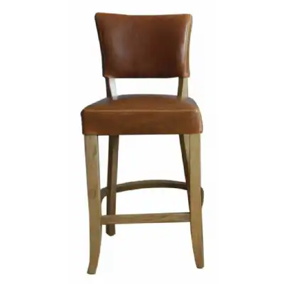 Oak Tan Brown Leather Bar Stool