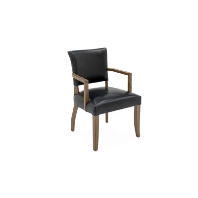 Blue Leather Arm Chair with Solid Oak Legs and Padded Seat