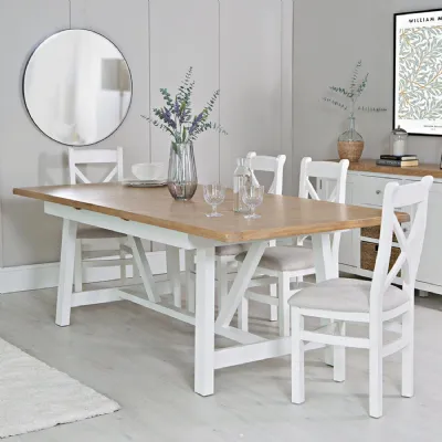 White Wood Large Extending Dining Table Oak Top 180 to 235cm