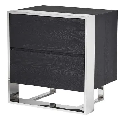 Modern Charcoal 2 Drawer Bedside Chest With Stainless Steel Frame