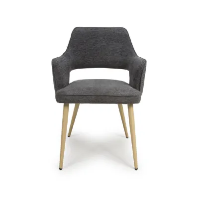 Dark Grey Fabric Dining Arm Chair with Light Wood Legs