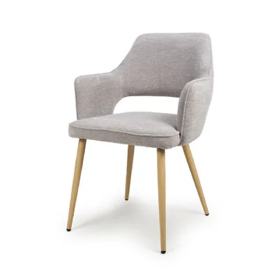 Pewter Fabric Curved Back Dining Chair with Light Wood Legs