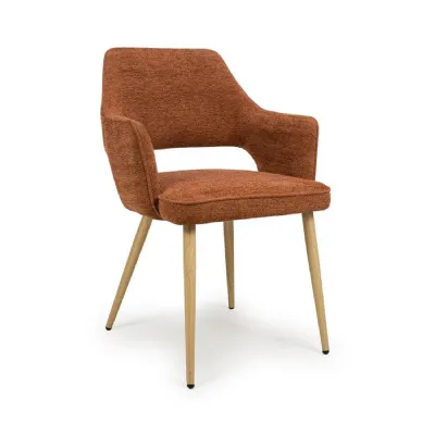 Orange Rust Fabric Dining Chair with Light Wood Legs