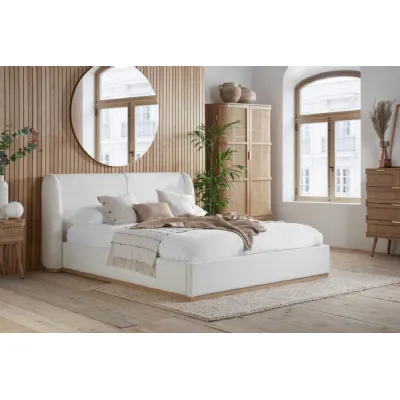 White Fabric King Size Bed with Curved Headboard