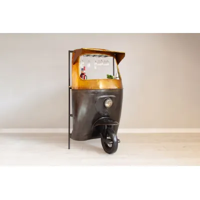 Black and Distressed Gold Metal Tuk Tuk Designed Bar Counter