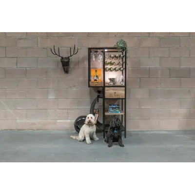 Black Wrought Metal Scooter Bar Cart Cocktail Cabinet