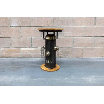 Black Metal Fire Hydrant Round Side Table with Wooden Top