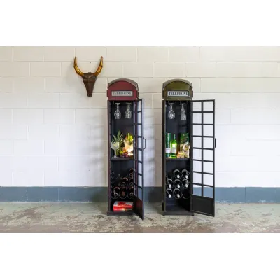 Antique Red Wrought Iron Slim Phone Box Drinks Cabinet