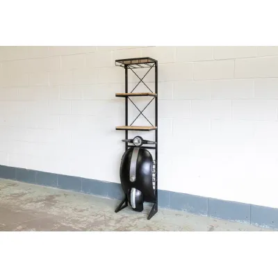 Black Wrought Iron Scooter Design Slim Narrow Shelving Unit