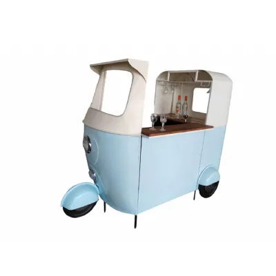 Blue Wrought Metal Full Tuk Tuk Bar Cart with Large Storage