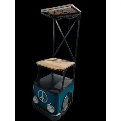 Blue Wrought Iron VW Bus Drinks Cabinet with Wooden Top