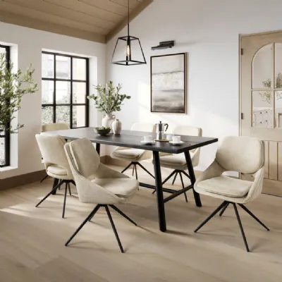 Off White Fabric Swivel Dining Chair Open Back