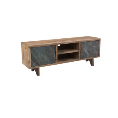 Natural Mango Wood 2 Door TV Media Unit with Open Shelf