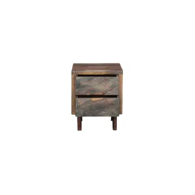 Natural Mango Woode Marble Effect Front 2 Drawer Side Table